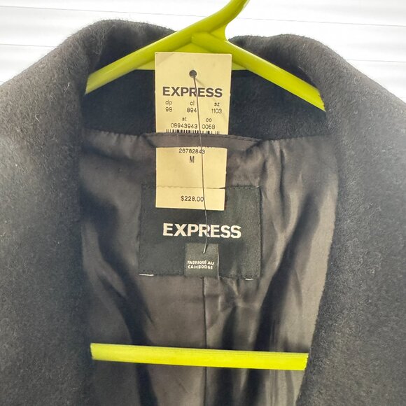 EXPRESS Black Mid-Length Wool Pea Coat Women's Size Medium - Picture 4 of 6